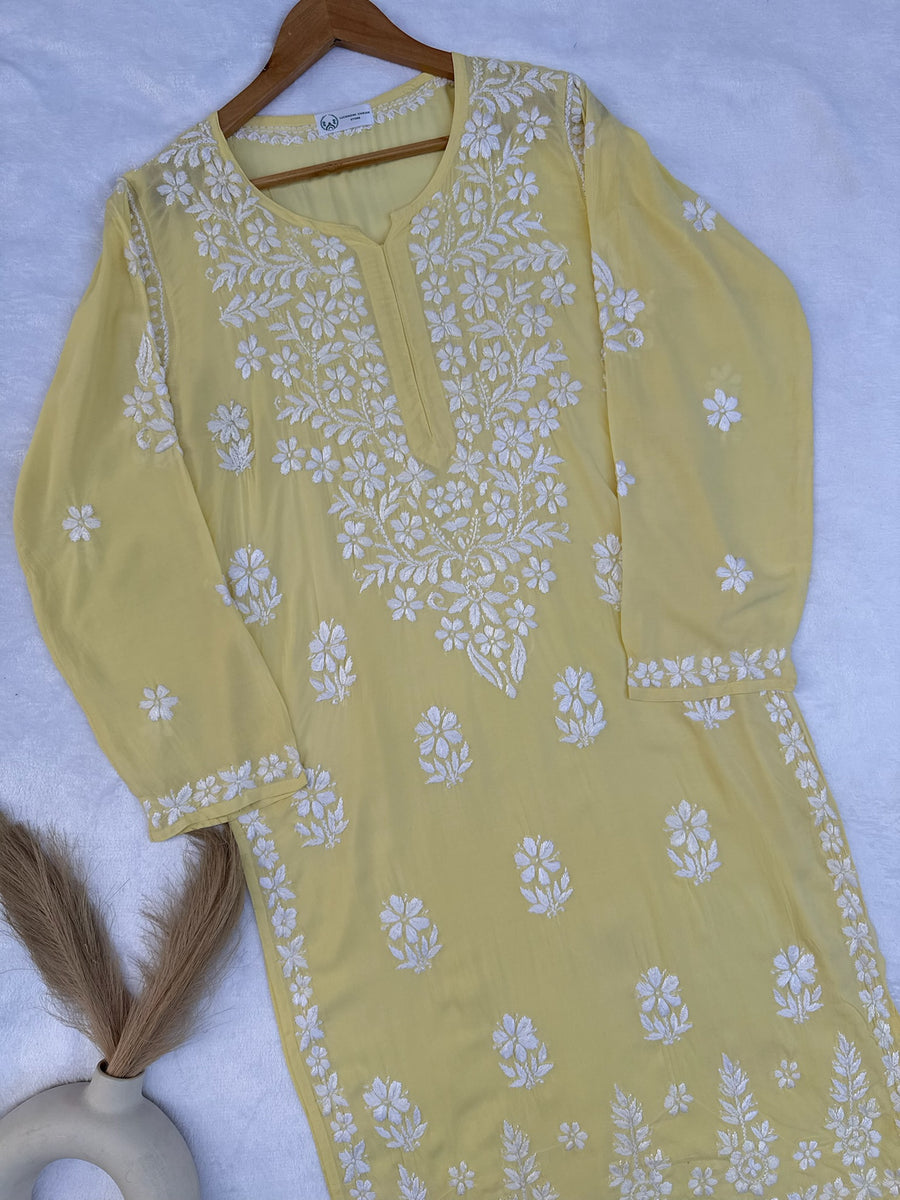 Modal Chikankari Solid Long Kurta