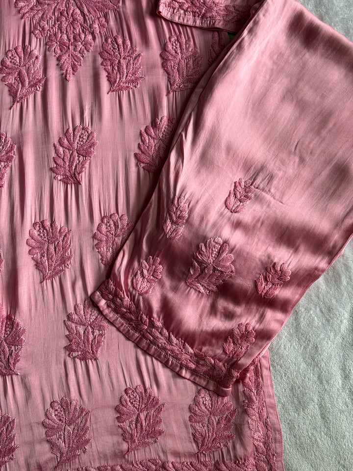 Inaya Satin Chikankari Kurta Set With 3D Handwork