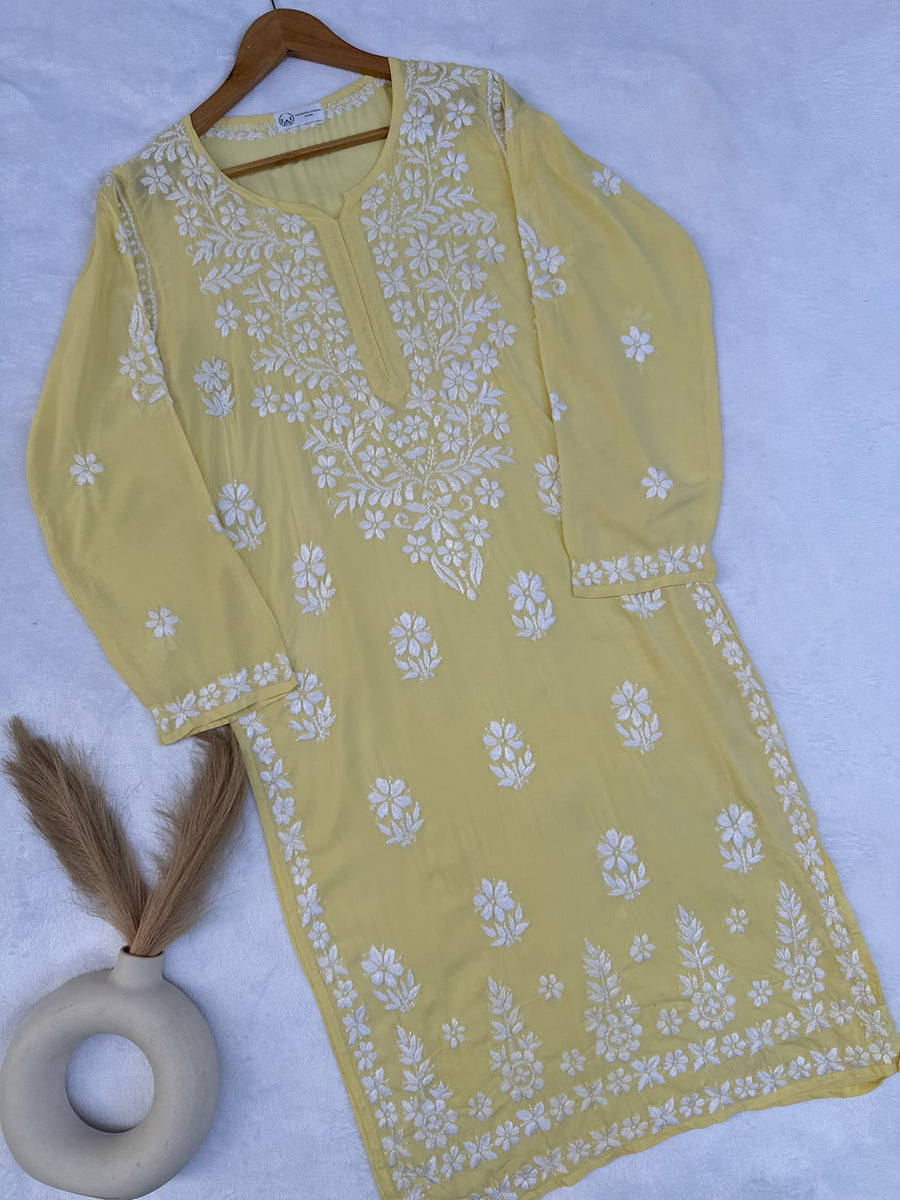 Modal Chikankari Solid Long Kurta