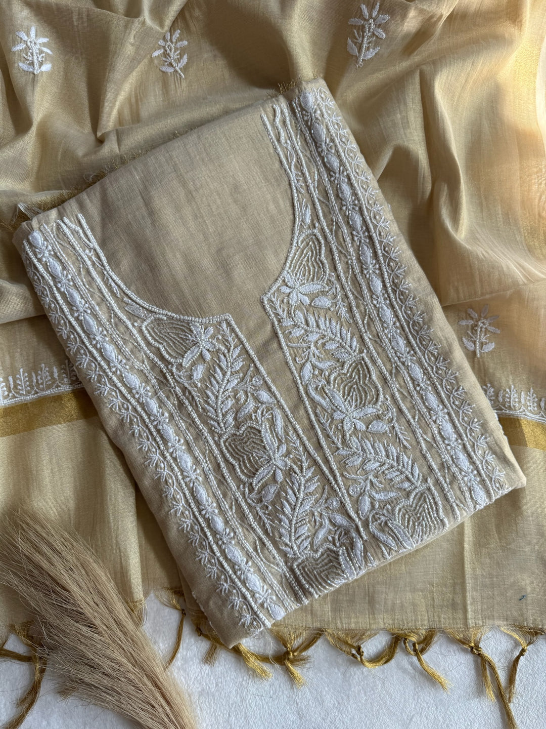 Pearl Chikankari Tissue Silk Unstiched Suit Set