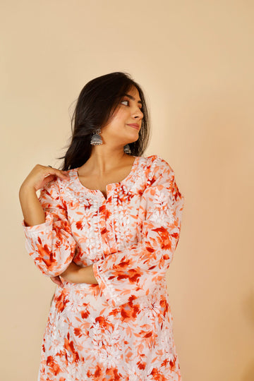 mulmul cotton chikankari kurti