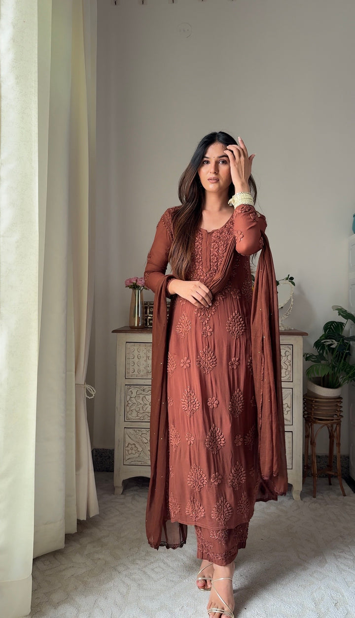 Noor Viscose Georgette Mukaish Set With 3D Handwork