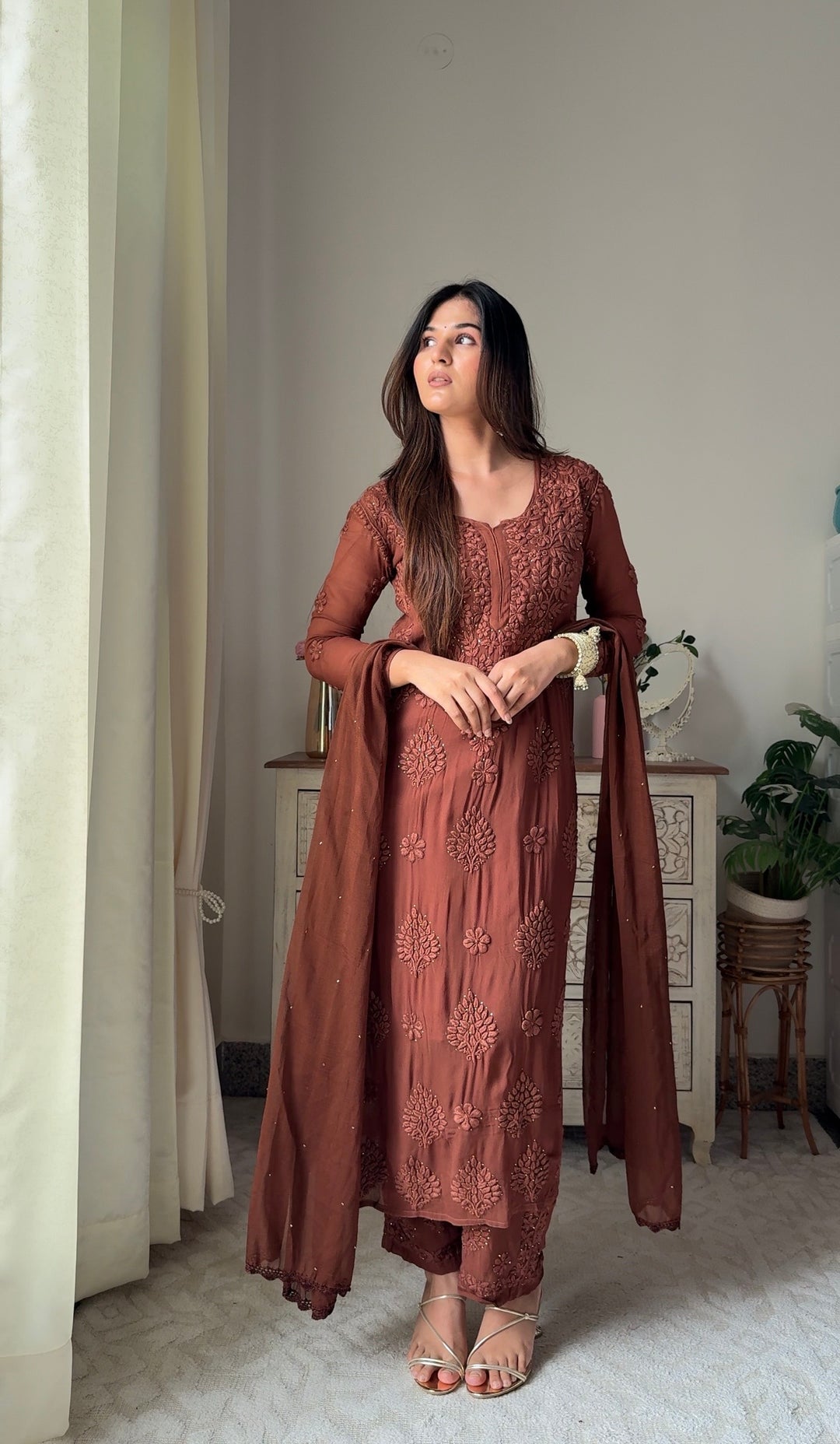 Noor Viscose Georgette Mukaish Set With 3D Handwork