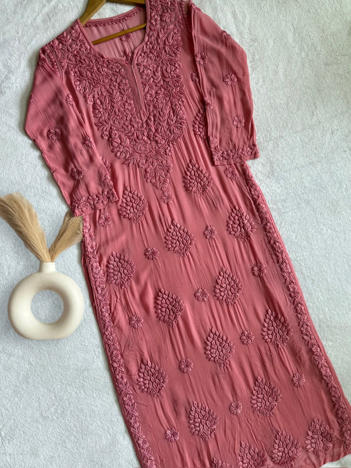 Viscose Georgette Kurta With 3D Handwork