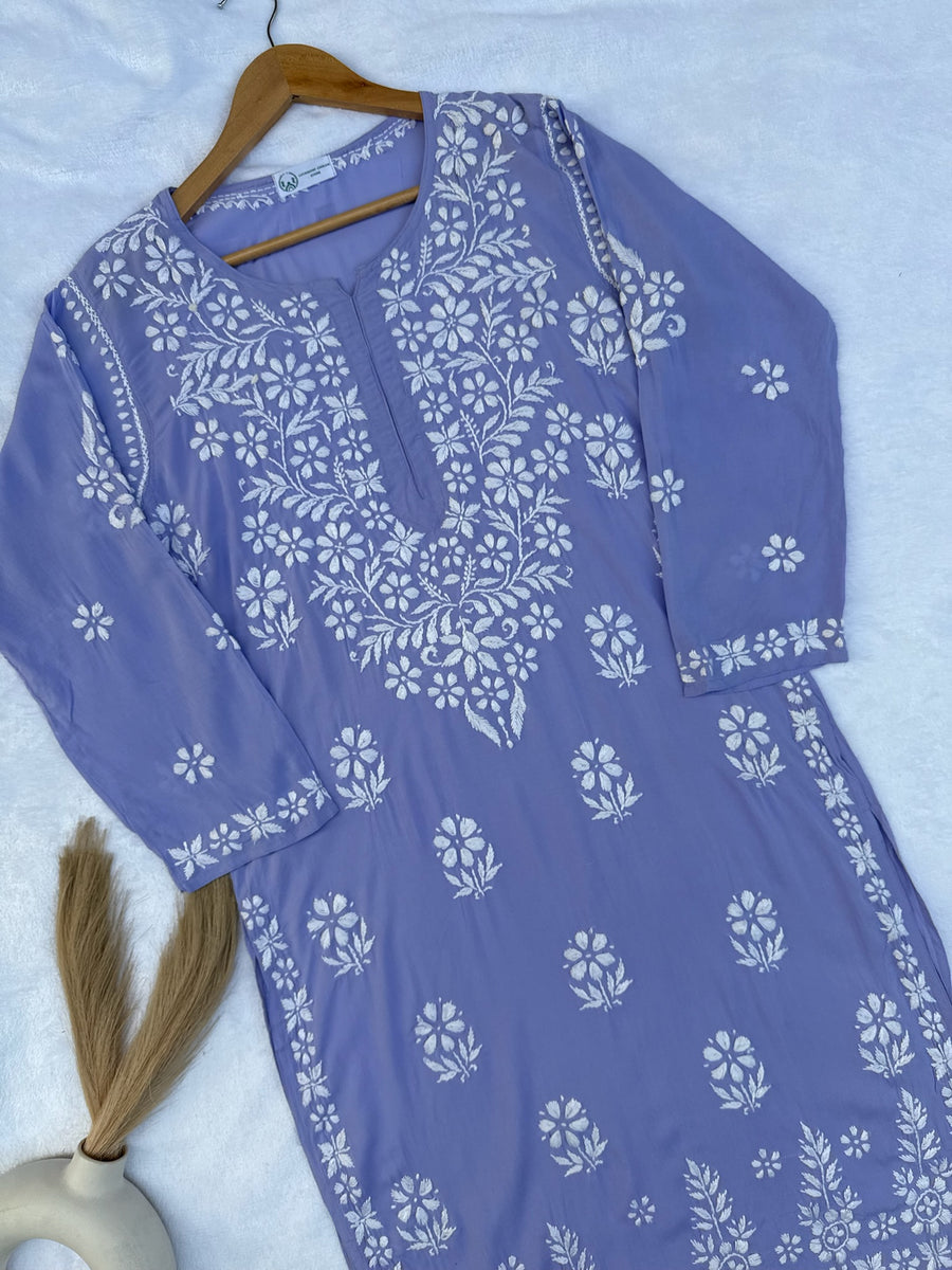 Modal Chikankari Solid Long Kurta