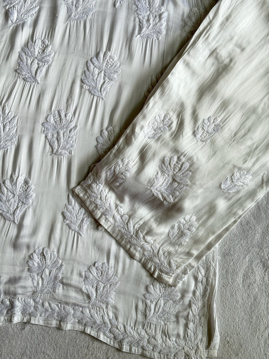 Inaya Satin Chikankari Kurta Set With 3D Handwork