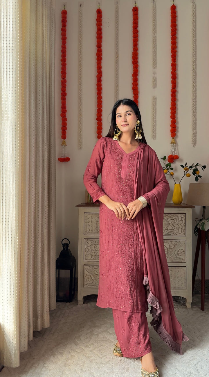 Swati Rathi in Viscose Georgette Mukaish Set With Resham Thread Handwork