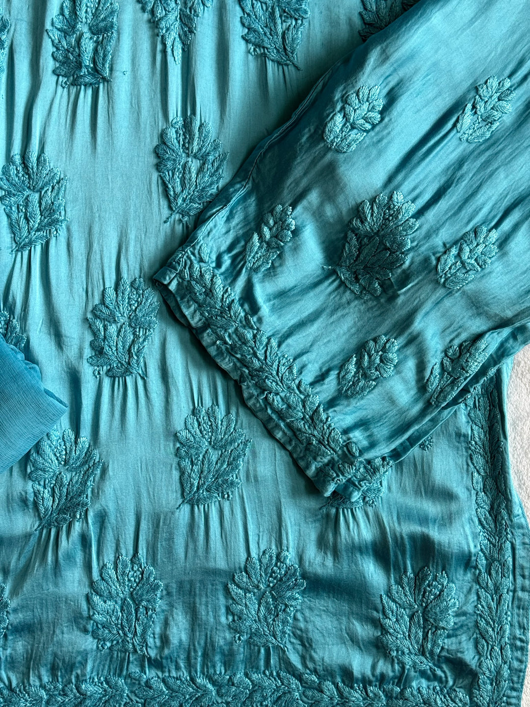 Inaya Satin Chikankari Kurta Set With 3D Handwork