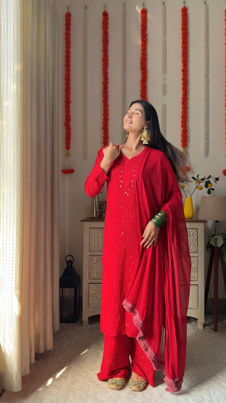 Swati Rathi in Viscose Georgette Mukaish Set With Resham Thread Handwork