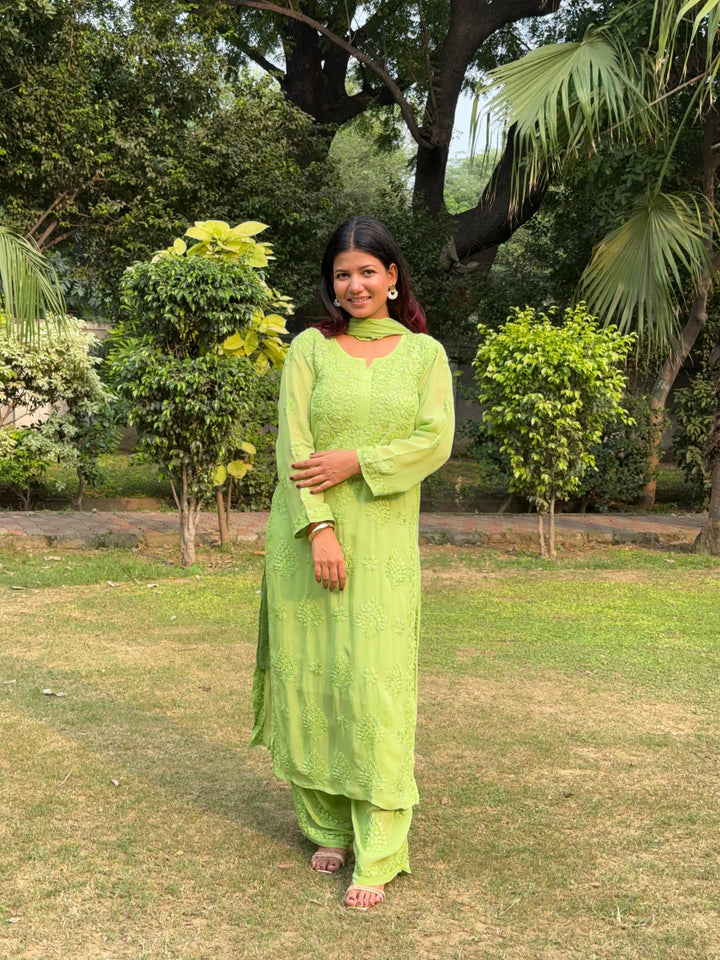 Noor Viscose Georgette Mukaish Set With 3D Handwork