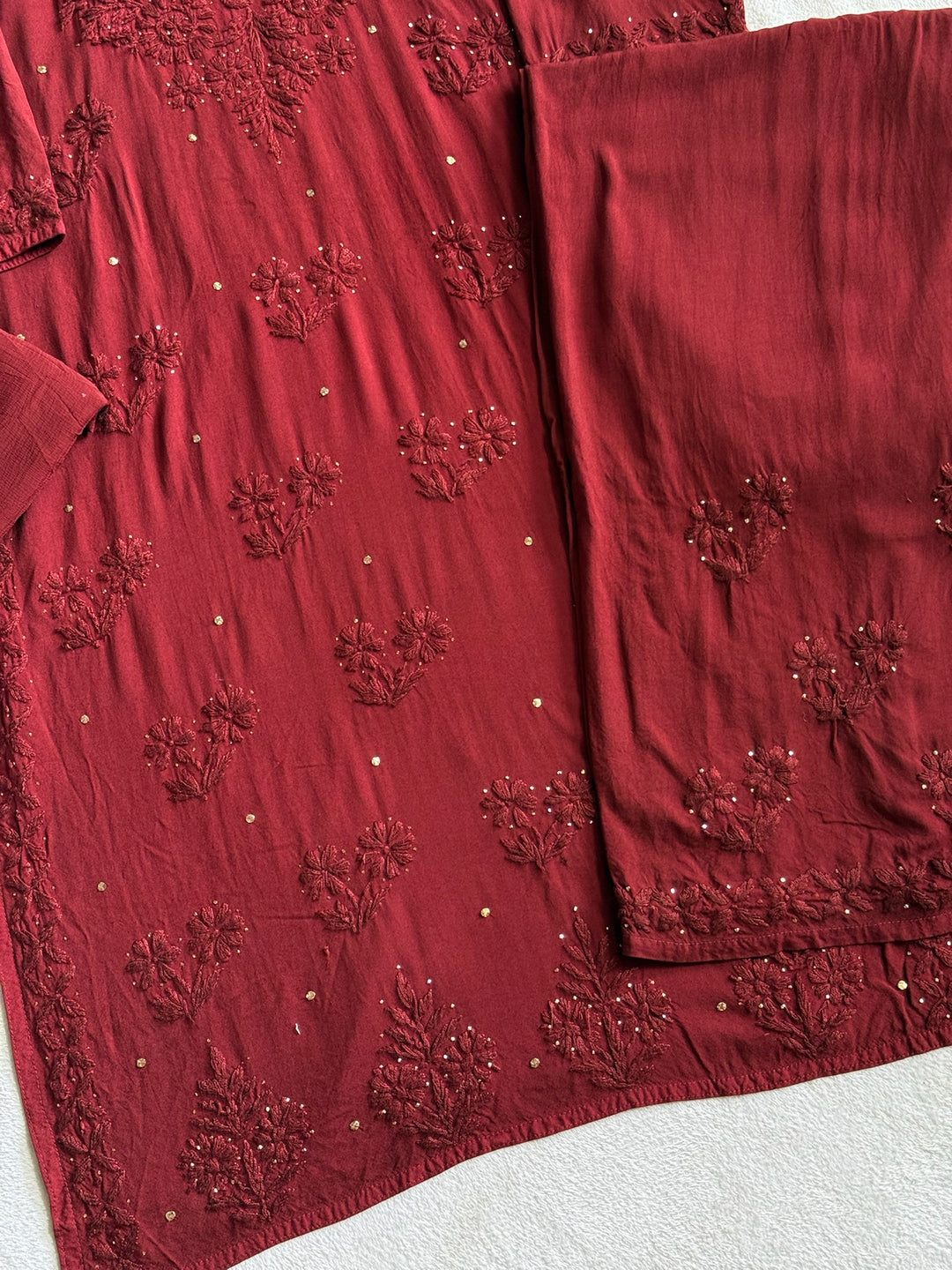 Nazakat Rayon Cotton Chikankari Kurta Set