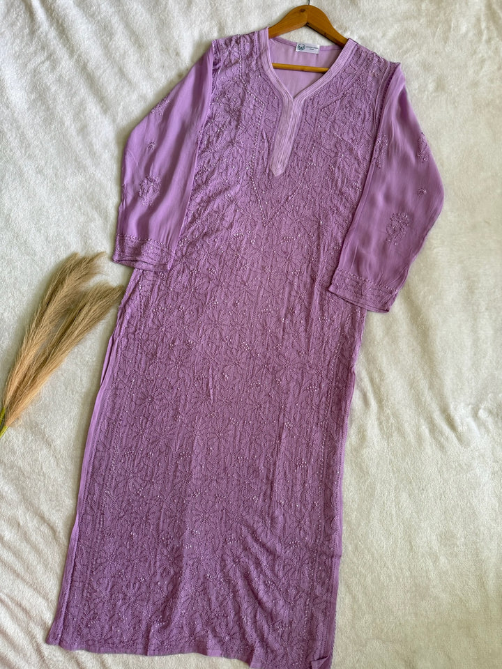 Viscose Georgette Resham Thread Embroidery Chikankari Kurta