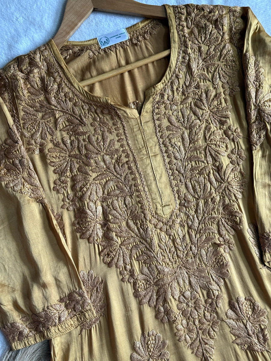 Inaya Satin Chikankari Kurta Set With 3D Handwork