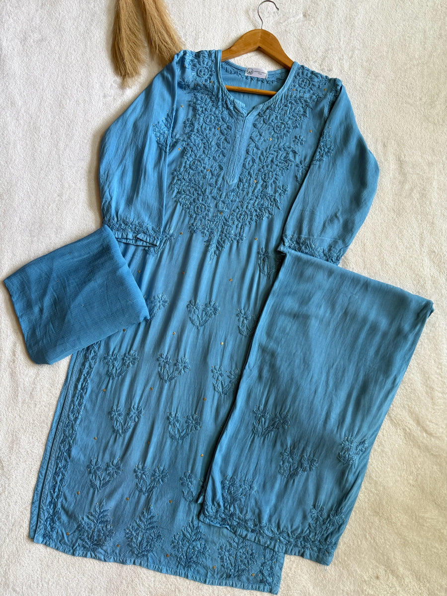 Nazakat Rayon Cotton Chikankari Kurta Set