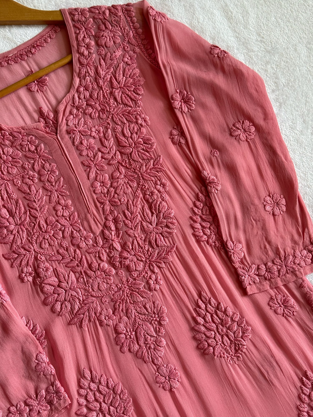 Viscose Georgette Kurta With 3D Handwork