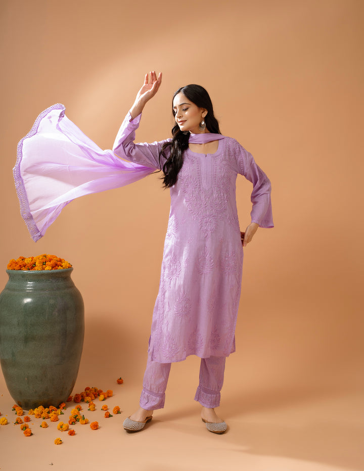 Haniya Mulmul Cotton Chikankari Set