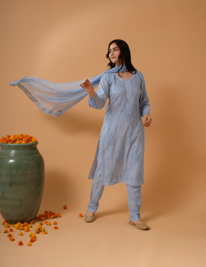 Haniya Mulmul Cotton Chikankari Set
