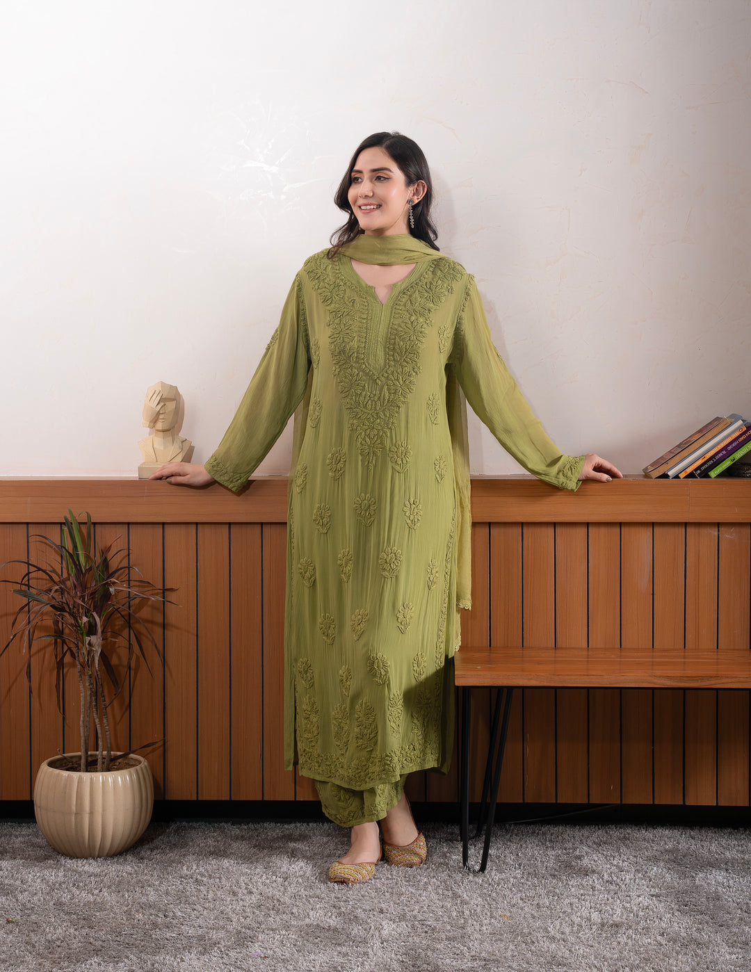 Viscose Georgette Straight Kurta Set With 3D Work