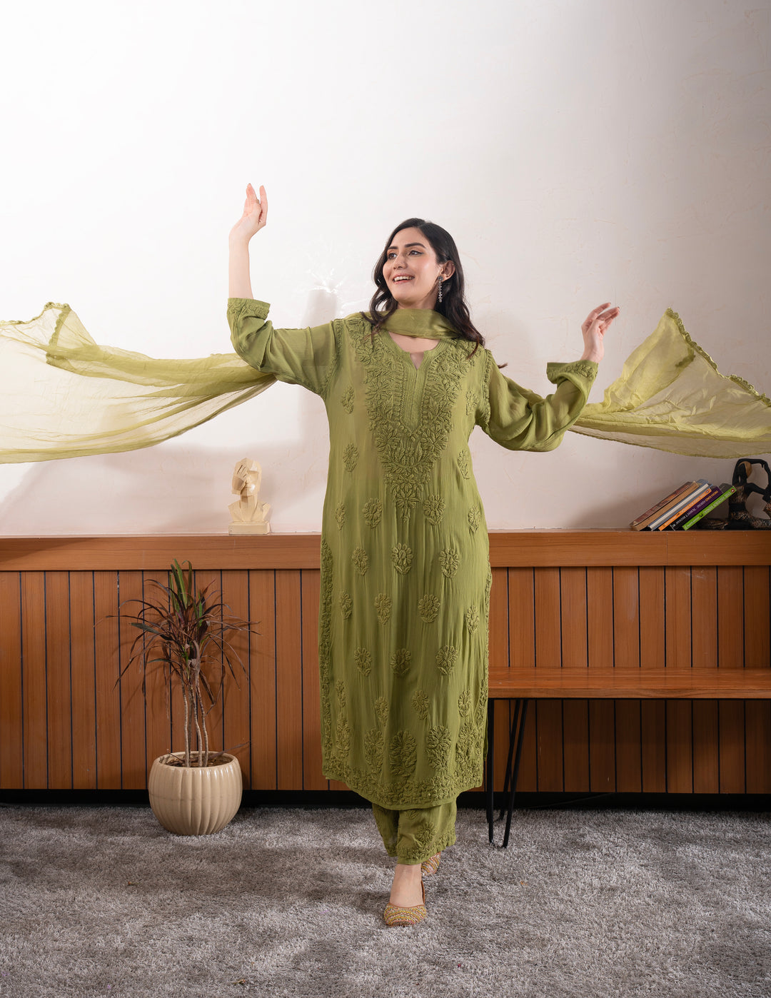 Viscose Georgette Straight Kurta Set With 3D Work