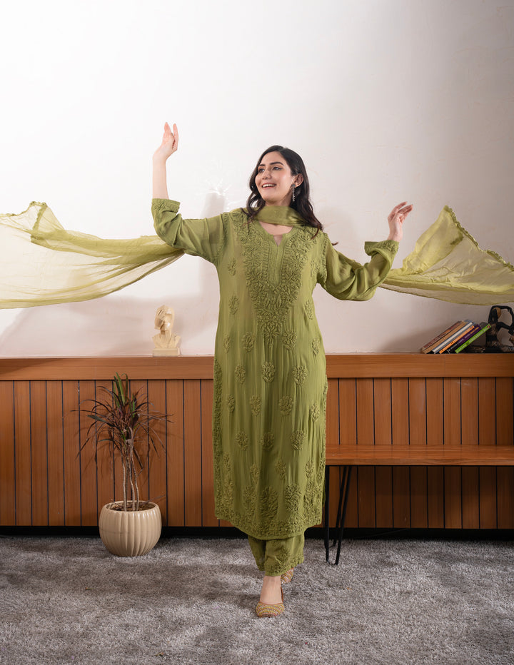 Viscose Georgette Straight Kurta Set With 3D Work