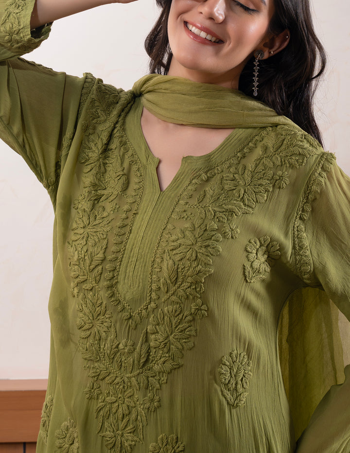 Viscose Georgette Straight Kurta Set With 3D Work