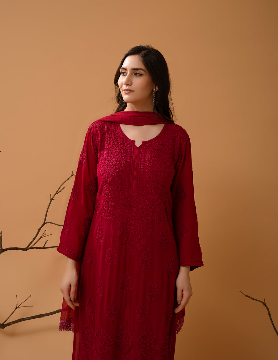 Viscose Georgette Straight Kurta Set With 3D Hand Work