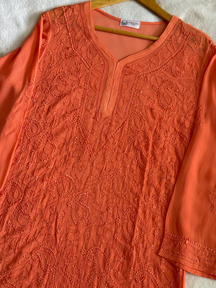 Viscose Georgette Resham Thread Embroidery Chikankari Kurta