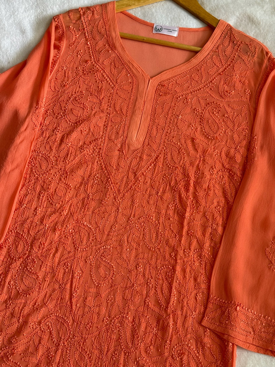 Viscose Georgette Resham Thread Embroidery Chikankari Kurta