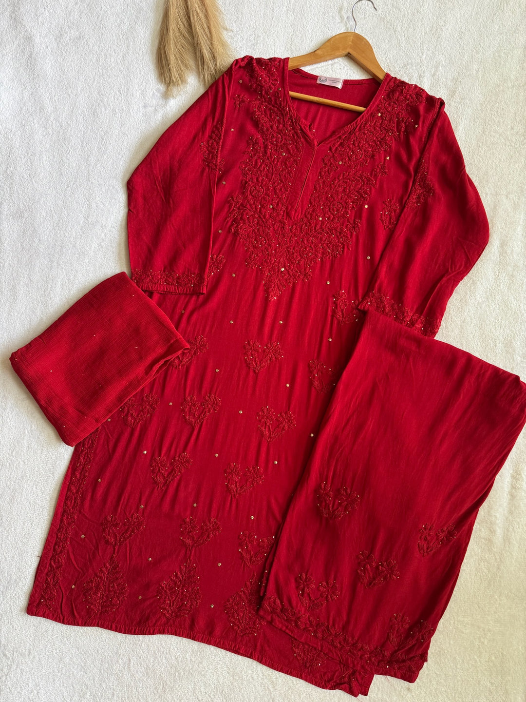 Nazakat Rayon Cotton Chikankari Kurta Set