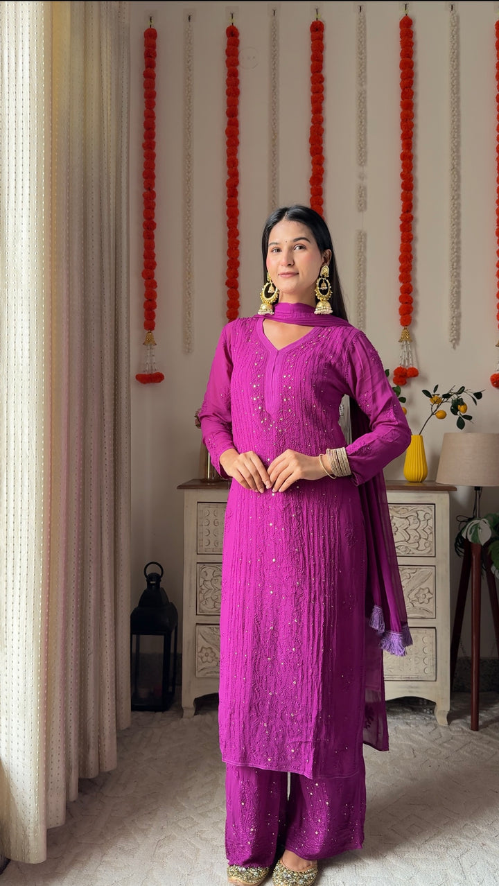 Swati Rathi in Viscose Georgette Mukaish Set With Resham Thread Handwork