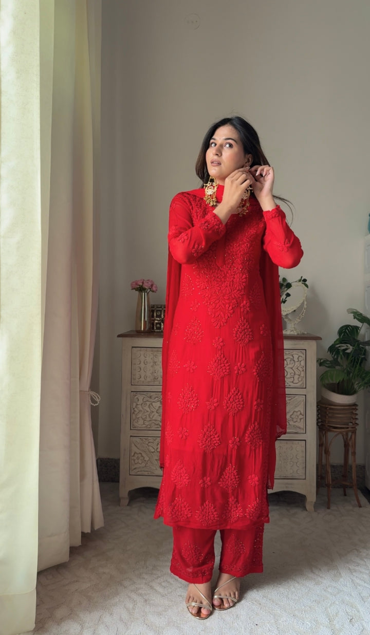 Noor Viscose Georgette Mukaish Set With 3D Handwork