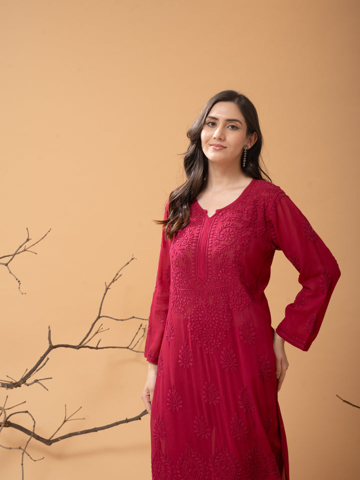 Viscose Georgette Straight Kurta Set With 3D Hand Work