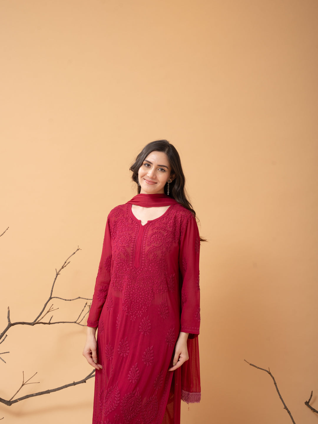 Viscose Georgette Straight Kurta Set With 3D Hand Work