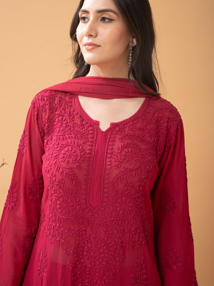 Viscose Georgette Straight Kurta Set With 3D Hand Work