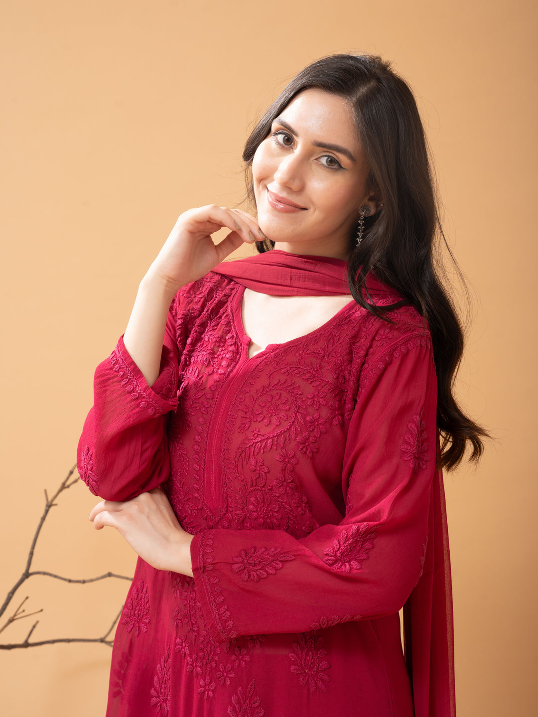 Viscose Georgette Straight Kurta Set With 3D Hand Work