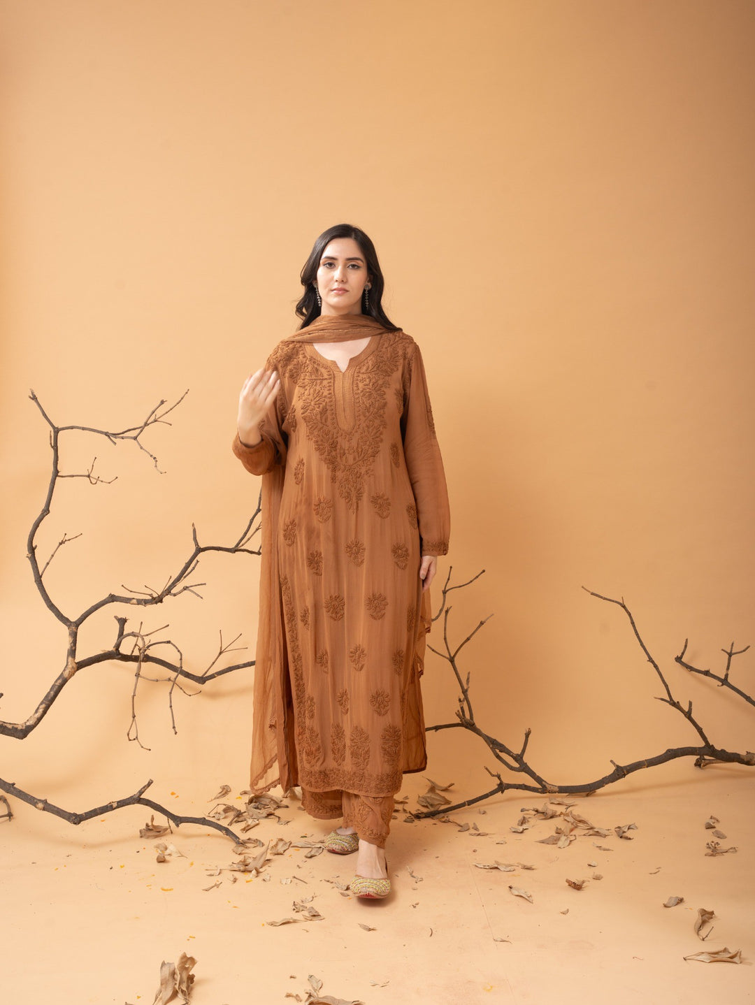 Viscose Georgette Straight Kurta Set With 3D Work