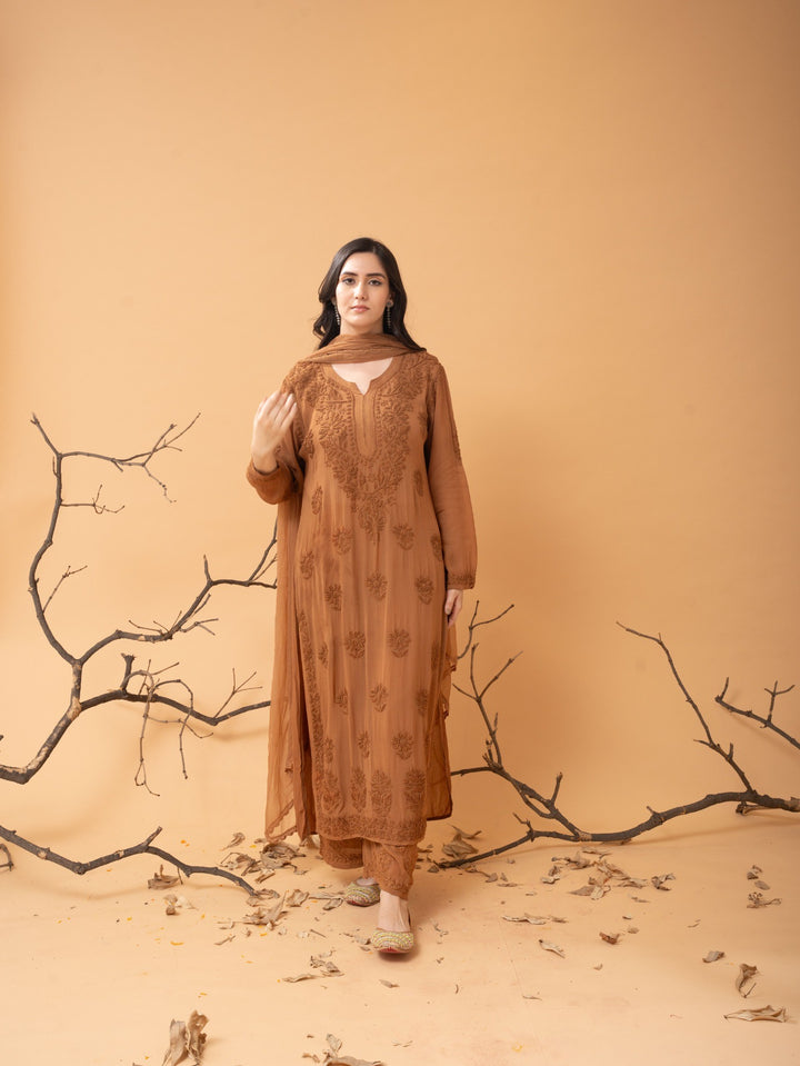 Viscose Georgette Straight Kurta Set With 3D Work