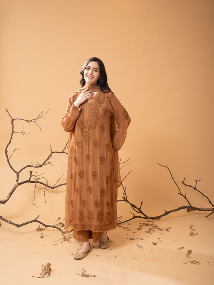 Viscose Georgette Straight Kurta Set With 3D Work