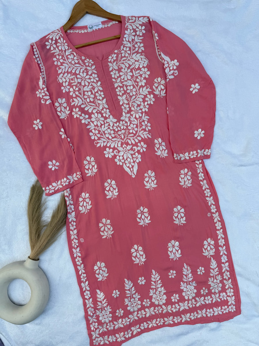 Modal Chikankari Solid Long Kurta