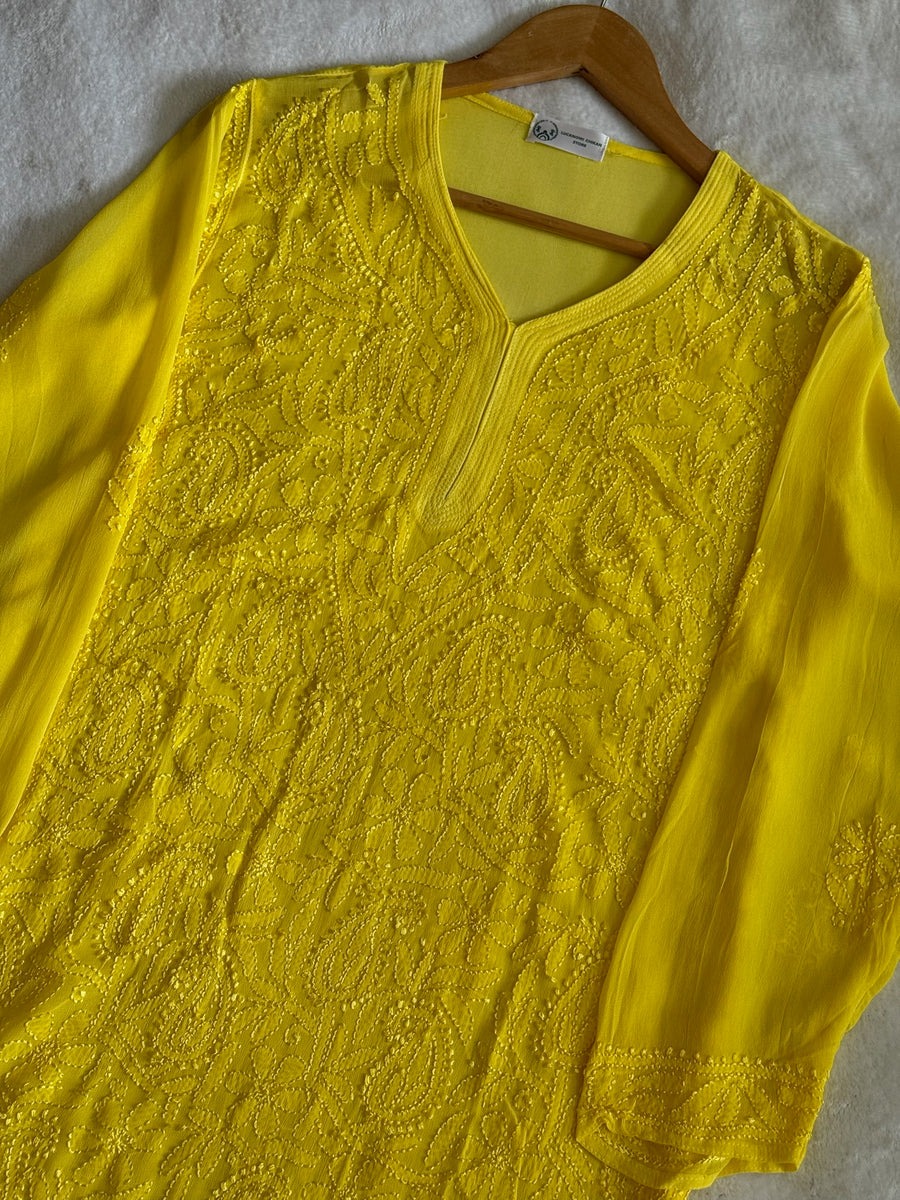 Viscose Georgette Resham Thread Embroidery Chikankari Kurta