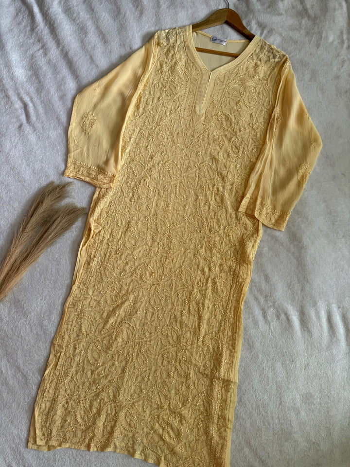 Viscose Georgette Resham Thread Embroidery Chikankari Kurta