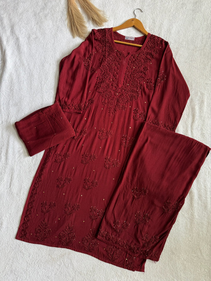 Nazakat Rayon Cotton Chikankari Kurta Set