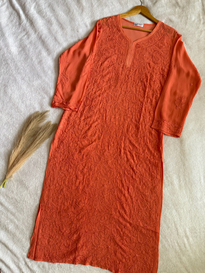 Viscose Georgette Resham Thread Embroidery Chikankari Kurta