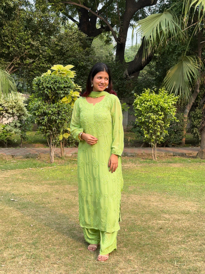 Noor Viscose Georgette Mukaish Set With 3D Handwork