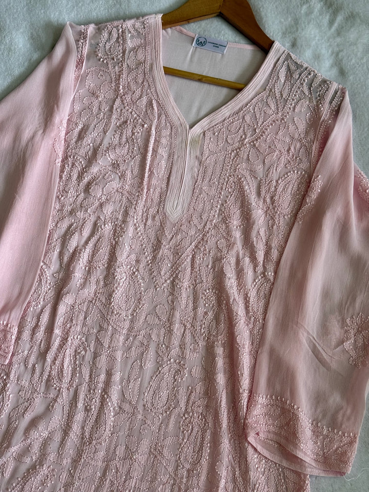 Viscose Georgette Resham Thread Embroidery Chikankari Kurta
