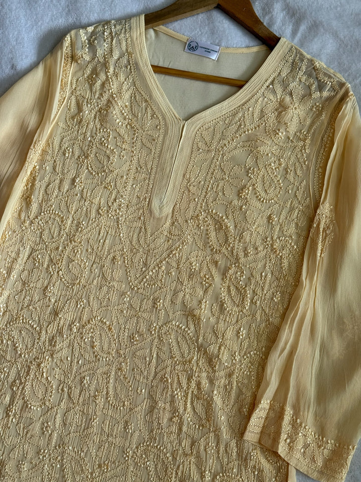 Viscose Georgette Resham Thread Embroidery Chikankari Kurta
