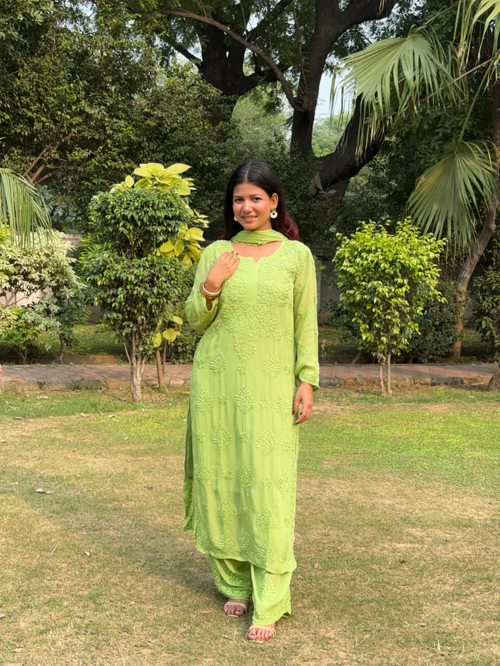 Noor Viscose Georgette Mukaish Set With 3D Handwork