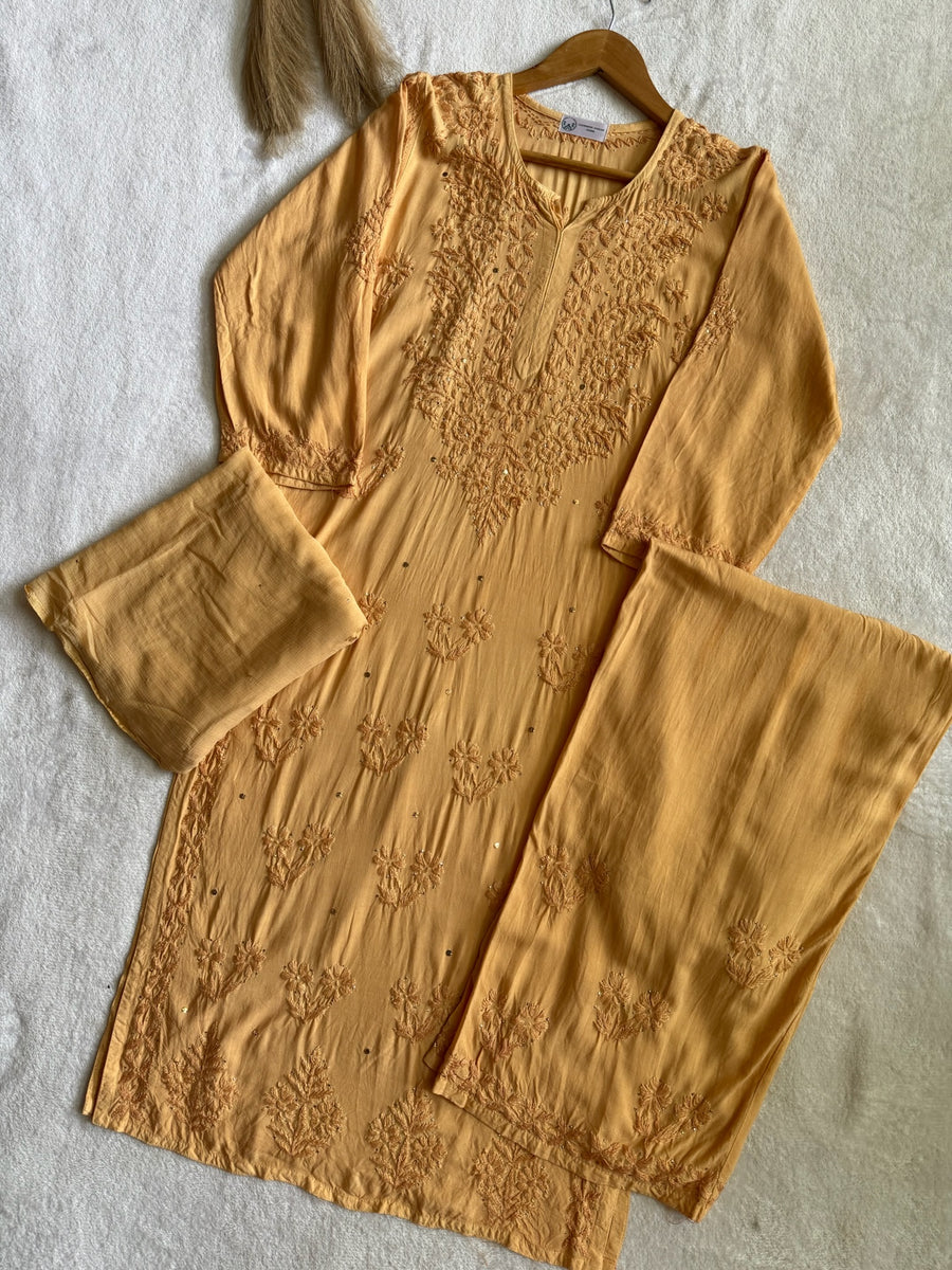Nazakat Rayon Cotton Chikankari Kurta Set