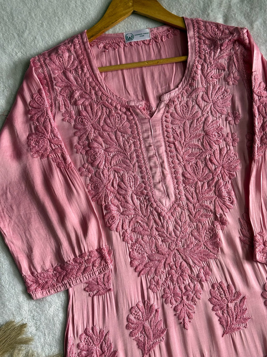 Inaya Satin Chikankari Kurta Set With 3D Handwork