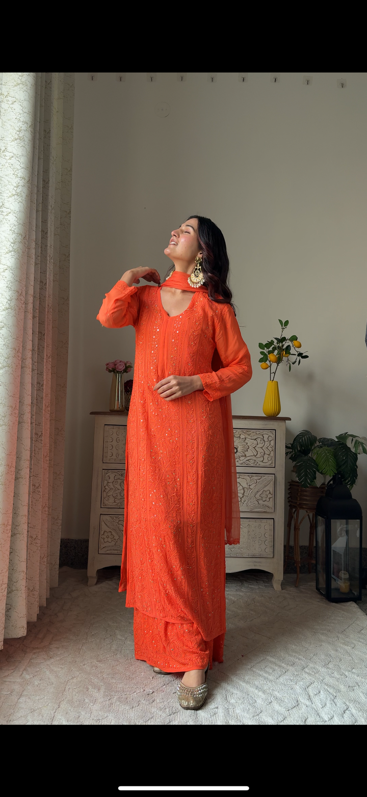 Swati Rathi in Viscose Georgette Mukaish Set With Resham Thread Handwork